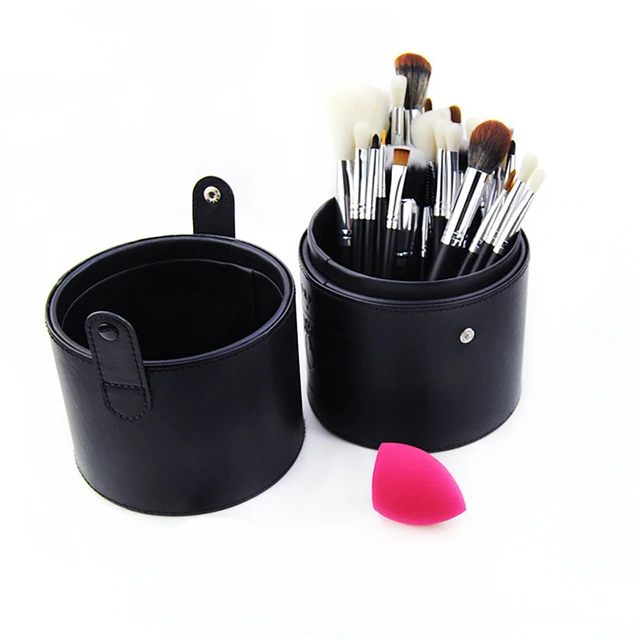 

New arrival large capacity round cylinder shape brushes holder case cosmetic makeup bag case