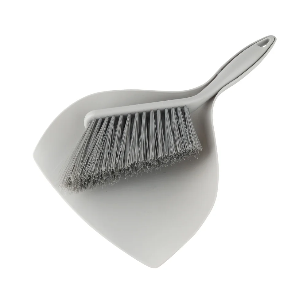 Grey Dustpan and Brush Set for House Floor Sofa Office Desk Cleaning Tool Ergonomic Brush Design with Comfort Handle