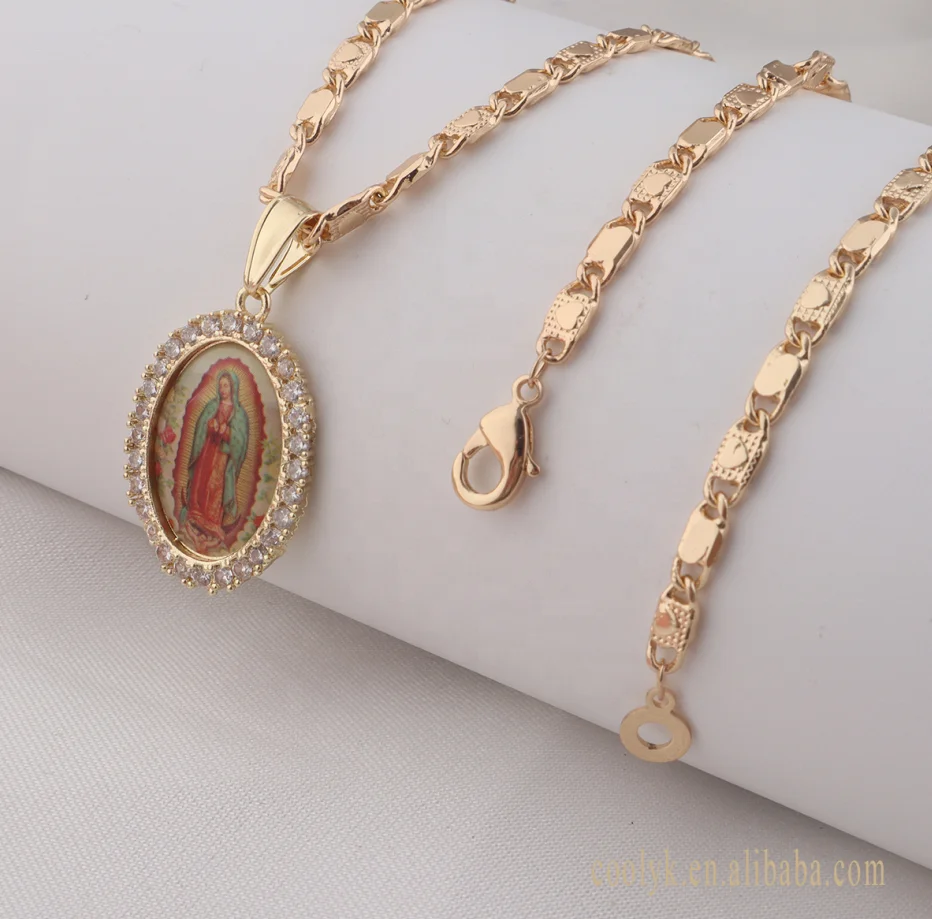 

Religious Jewelry 14k Gold Plated Virgin Of Guadalupe Pendant Cadena Con La Virgin De Banada En Oro Laminado 14k