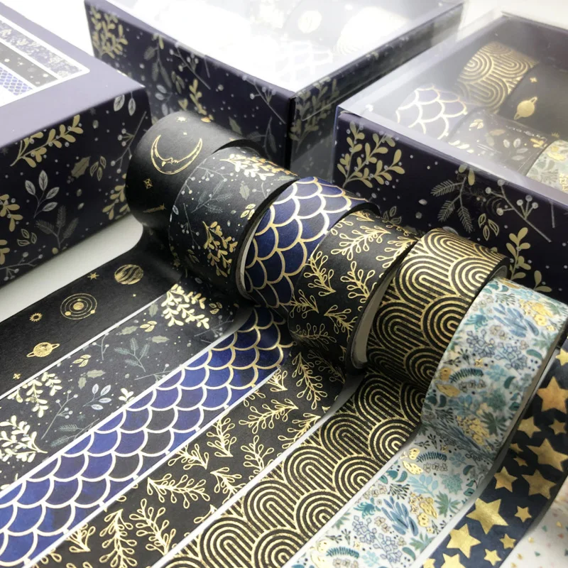 

10 rolls per box gold foil bronzing DIY masking tapes cute traveller journal diary decoration scrapbooking craft washi tape