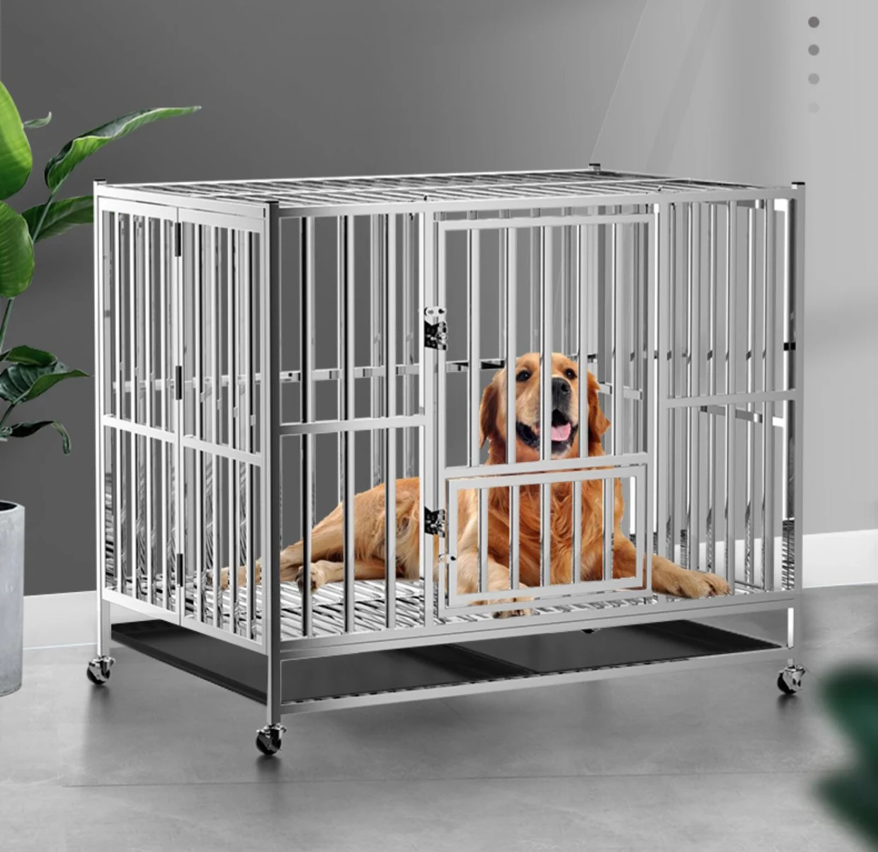 

Pet Shop Pet Cages Carriers Houses Large Kennel Breeding 202 Stainless Steel Folding Iron Dog Cages Metal Kennels, Silver