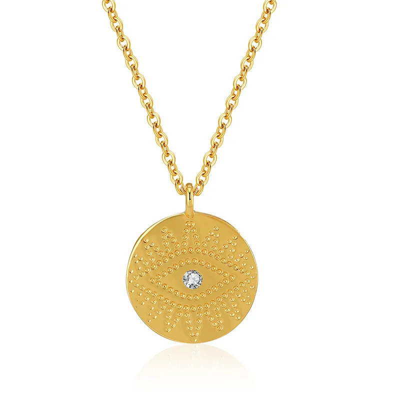 

Cross border new product small circular design with diamond pendant charms necklace 18K gold plated collarbone chain