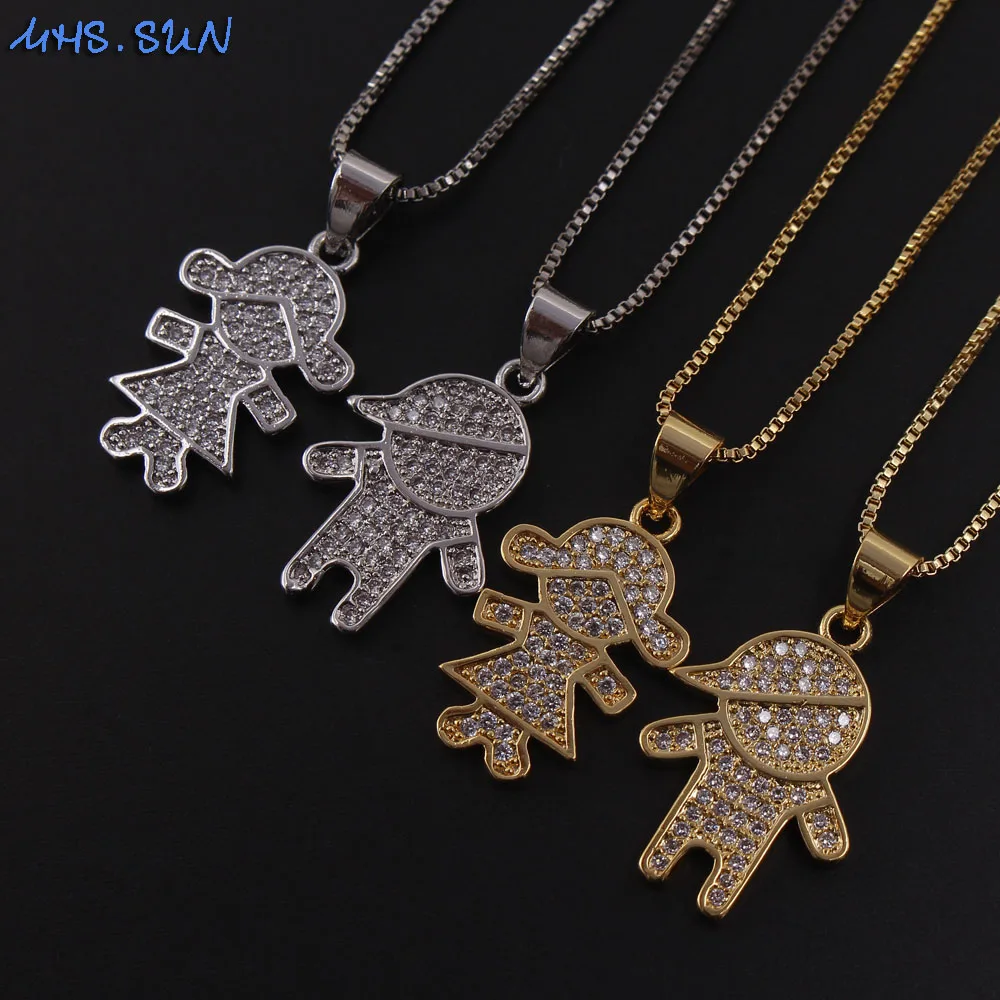 

MHS.SUN Wholesale Pave Cubic Zirconia Jewelry Gold/Silver Plated Copper Boy Girls Pendant Necklace Fashion Women's Chain Chokers