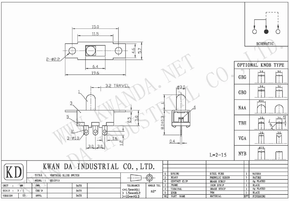 Black Slide Switch 1p2t Electronic 3 Pin 2 Position Sliding Switches