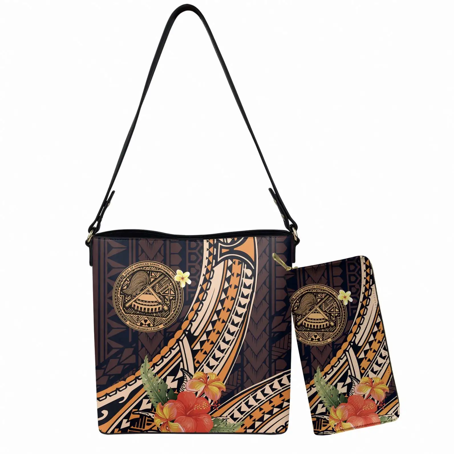 

Hawaii Hibiscus Flower Polynesian Women Office Bags Set Handbag Fashion Bucket Shoulder Bag Top Handle Satchel Purse Set 2pcs, Accept custom made