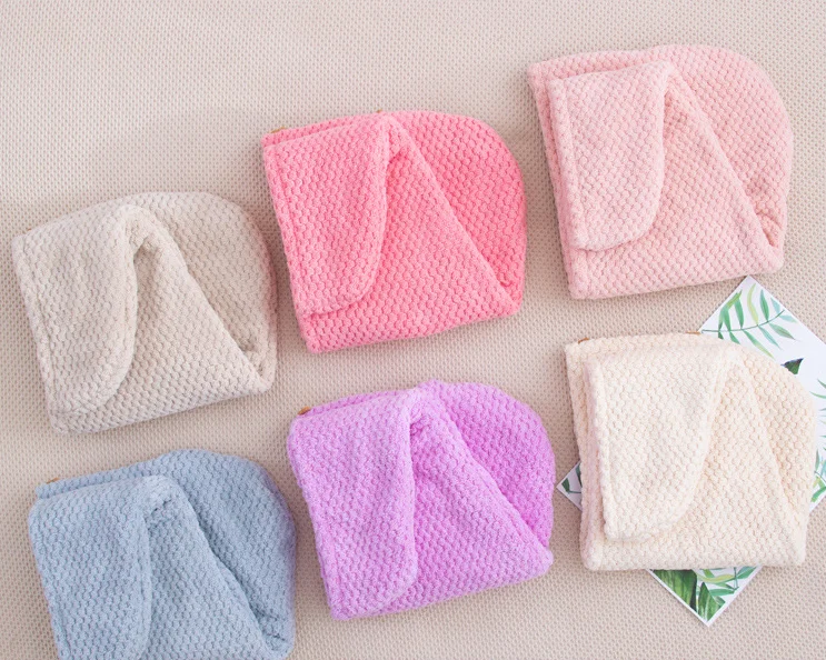 Double layer waffle dry hair women's  wrap absorbent microfiber coral velvet hair hat rapid drying hair towel