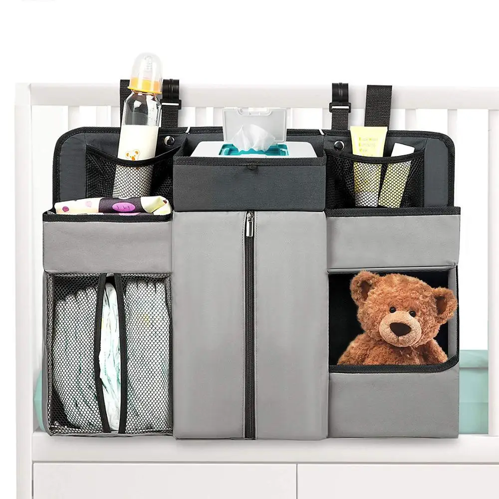 

Large capacity Diaper Caddy and Nursery Organizer Baby Bed Organizer, Gray ,customized color is available