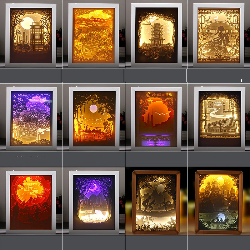 独特的剪纸灯箱艺术装饰影盒led灯礼品家用卧室