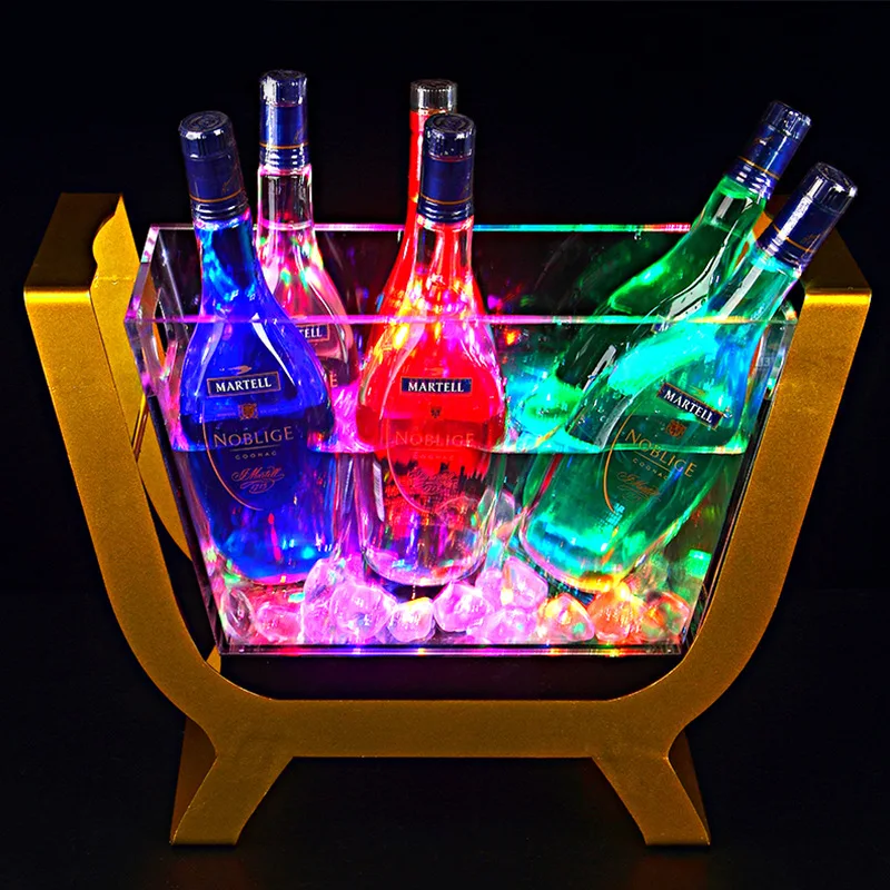 Led Luminous Beer Wine Bottle Holder Metal Frame Stand Large 12 Bottles Wine Boat Shaped Led Ice