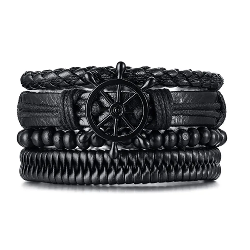 

Classic Rudder Charm Bracelets Adjustable Handmade Braided Leather Bracelets Sets For Men