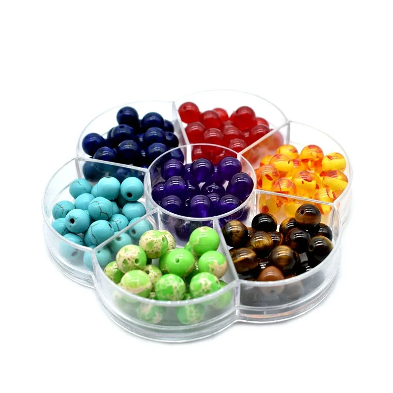 

Factory Wholesale Custom Beads Plum Box 7 Chakras 8mm Loose Beads Perforated DIY Beads Bracelet Necklace Accessories Kit, 7 colors