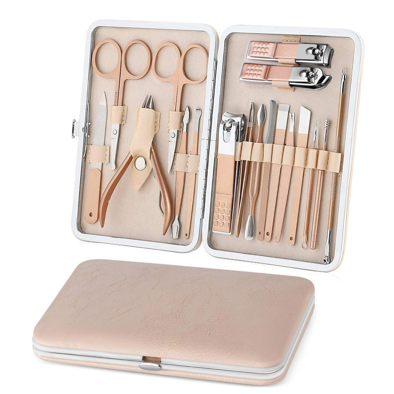 

18pieces stainless steel Nail Clippers Cutter Kit Nail Care manicure set Portable Travel Pedicure Tools kit eyebrow scissors, All color is available