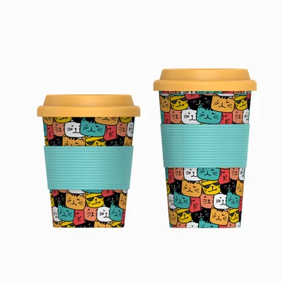 

Mikenda Economically friendly environmental Coffee Cup Cheap bamboo fiber coffee Travel mug with sleeve, Yellow/brown/blue/khaki/rose/pink