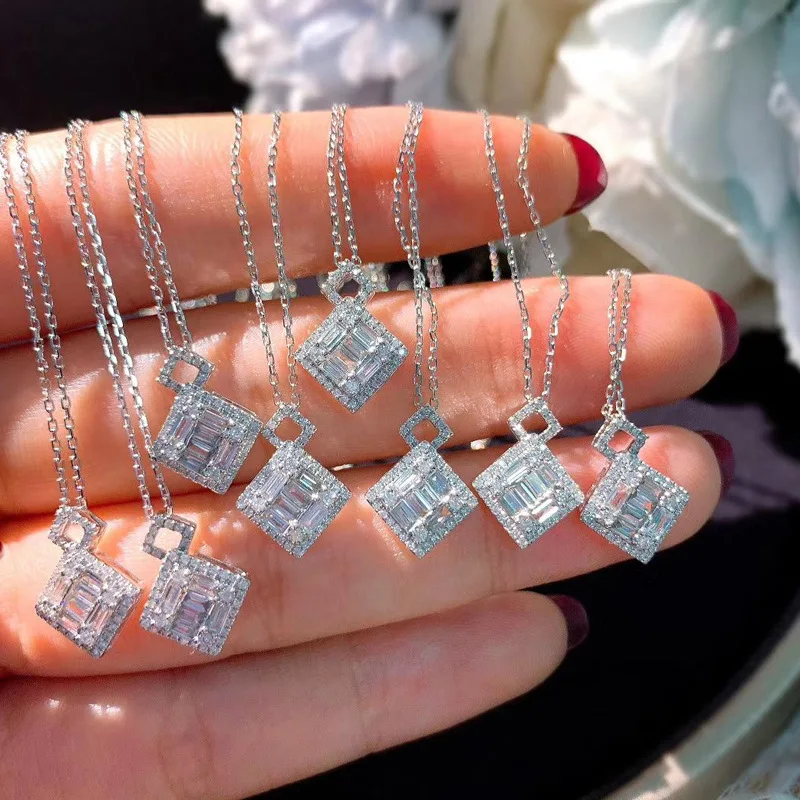 

New Delicate Women Birthday Gifts Shining Square Zirconia Choker Necklace Full Clear Cubic Zircon Pendant Necklace Jewelry
