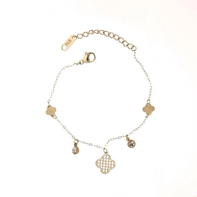 

Fashion Design Ladies Stainless Steel Gold Plated Hollow Cookies Zircon Bracelet