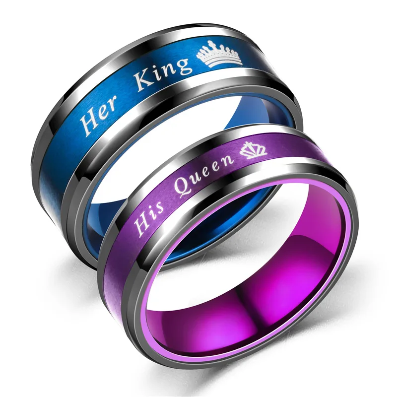 

Fashion couple ring Her King His Queen stainless steel couple ring