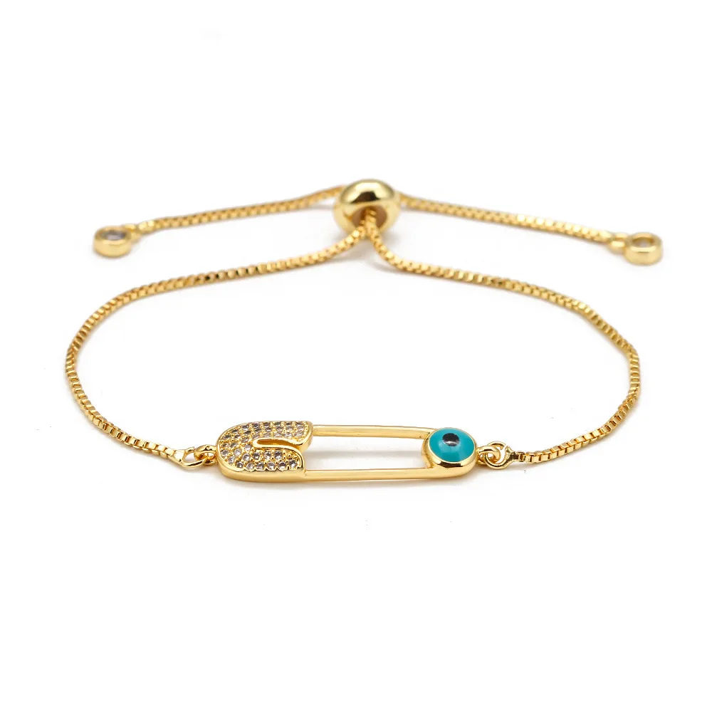 

Cross-Border Bracelets Micro-Inlaid Brooch Shape Blue Eye Bracelet Female European And American Fashion Demon Eye Bracelet, Picture shows