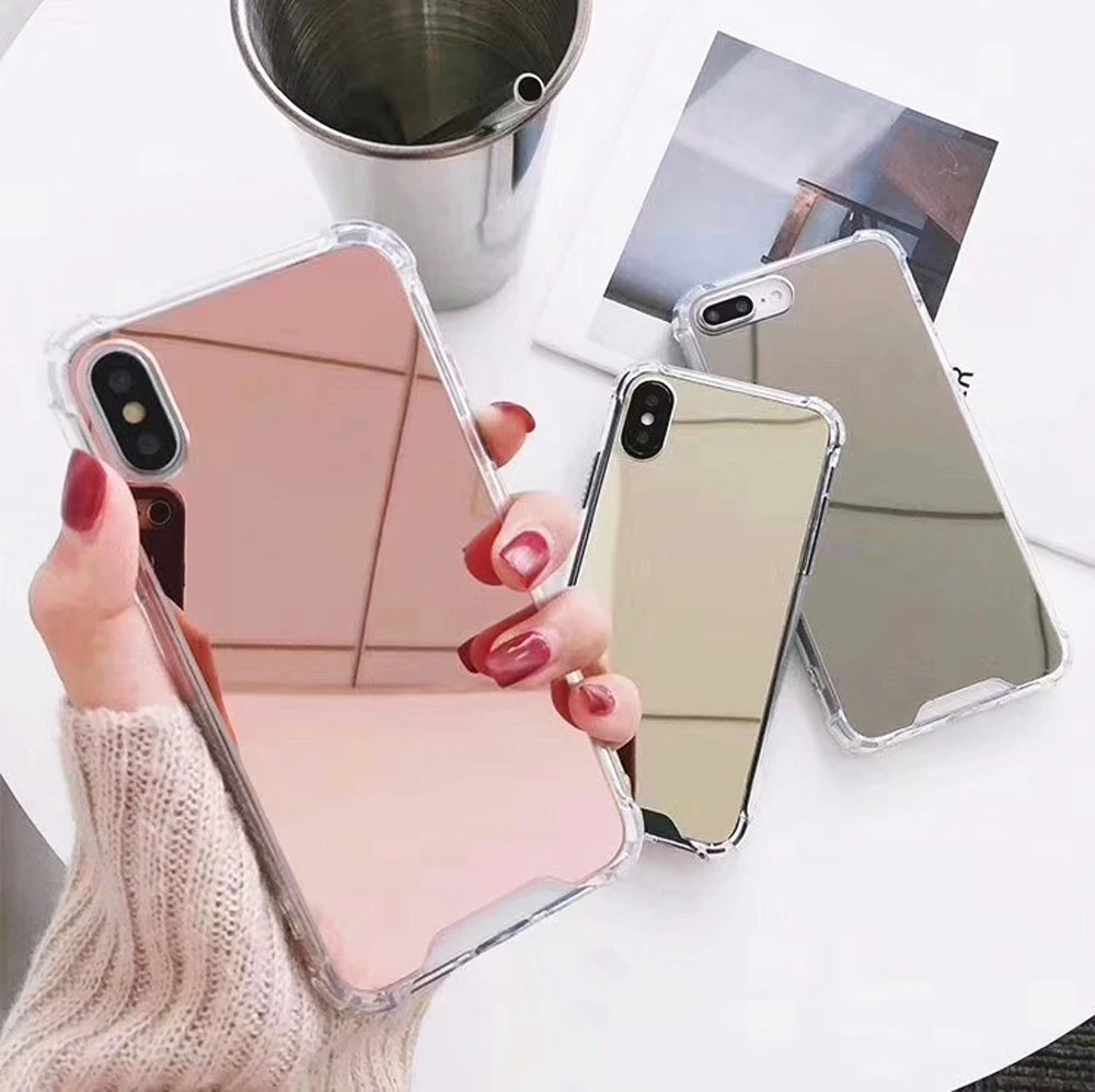 

Free shipping Mirror Case for iPhone X XR XS MAX TPU Bumper Bright Reflection Protective Case for iPhone 7 8 PLUS