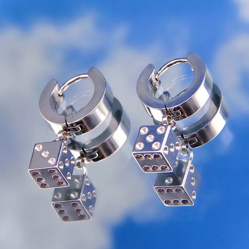 

Creative Titanium Geometry Cube Drop Earrings Jewelry Hip-pop Punk Stainless Steel Cube Dice Earrings