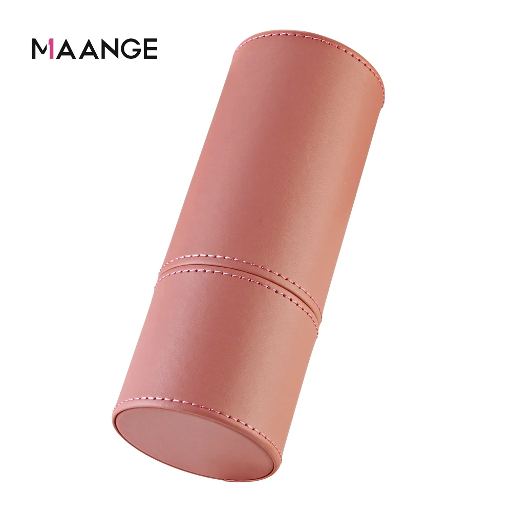 

MAANGE Wholesale Custom Logo Stand Up Makeup Organizer storage Bags Box Waterproof Cylindrical Red Grey PU Leather Cosmetic Bag