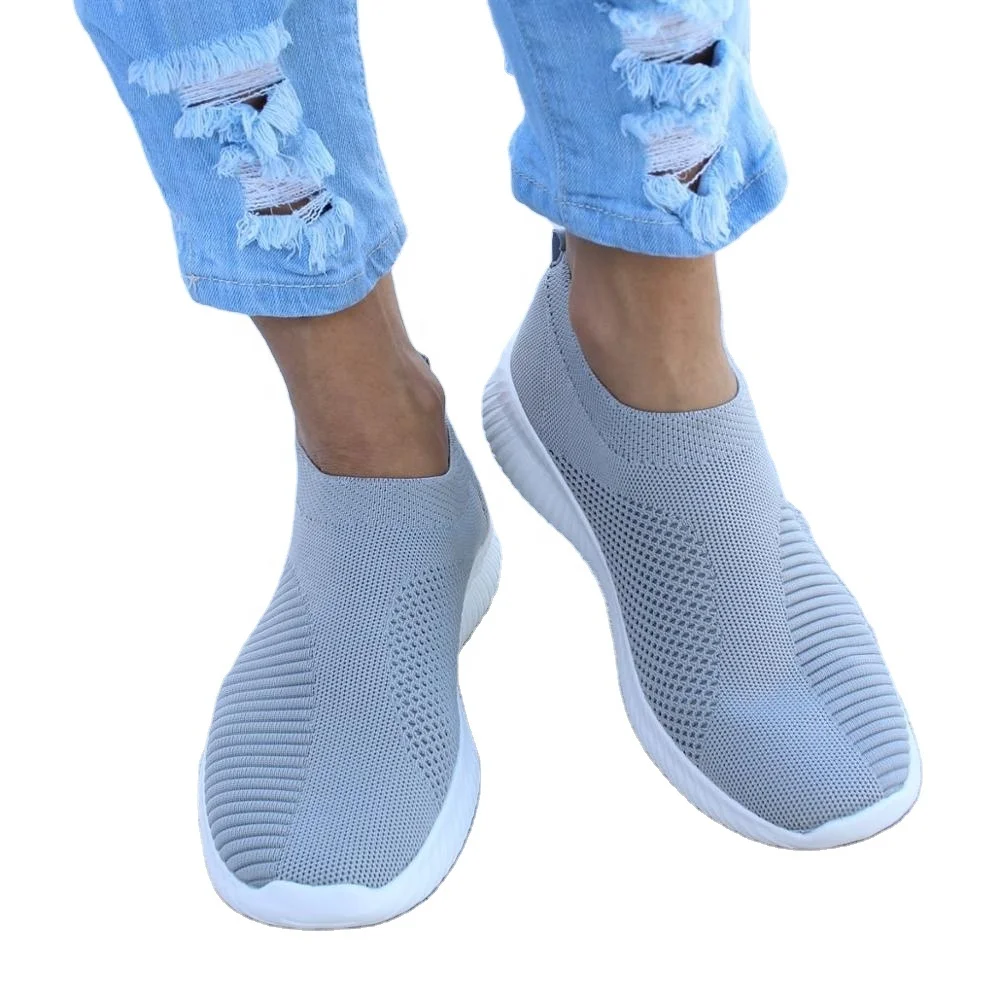 

Women Knitted Vulcanized Shoes Casual Slip On Ladies Flat Sneakers Mesh Trainers Soft Walking Footwear, Champagne,white,silver,black,gold