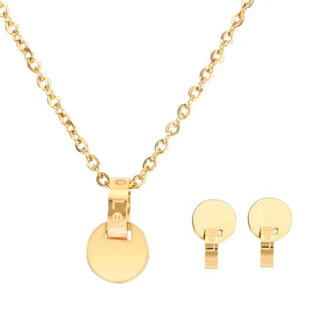 

Yiwu Aceon Stainless Steel 2021 New Arrival Women Hot Sale Earring Charm Necklace Love Ring Knocked Disc Jewelry Set