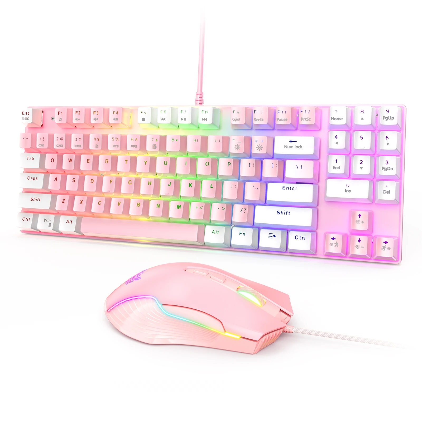 

C905+G26 Computer Wired RGB pink white Gaming Keyboard and Mouse Combos LED for PC Gamer, Black