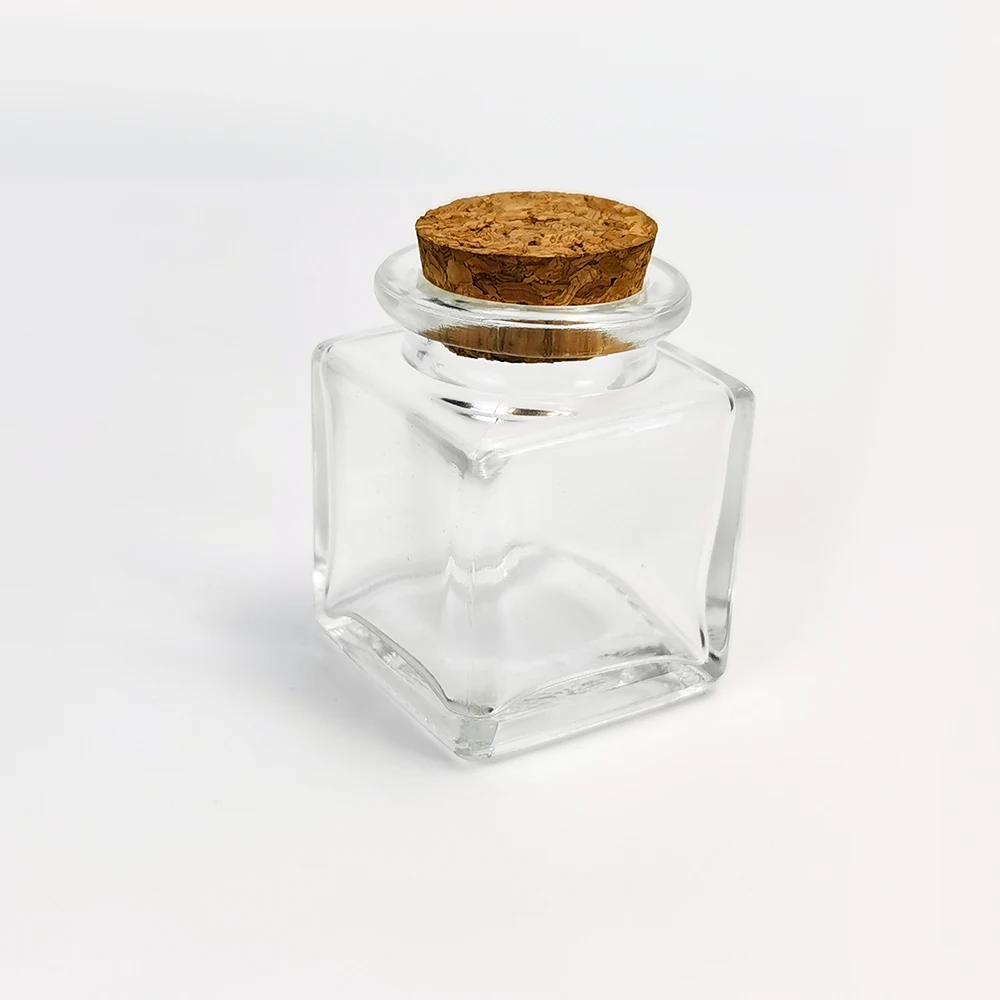 

Classic Small Clear Glass Jar 50Ml Transparent Square Mini Spice Glass Jars Set Of 240 With Cork Lids