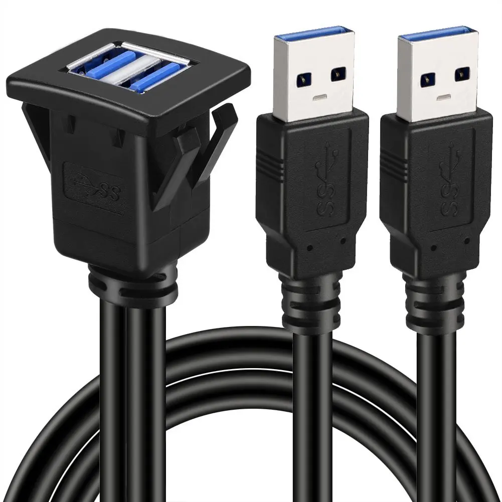 Vczhs 2 Ports Dual Usb 30 Flush Mount Cable Usb Flush Dash Panel Mount Cable Male To Female 9804