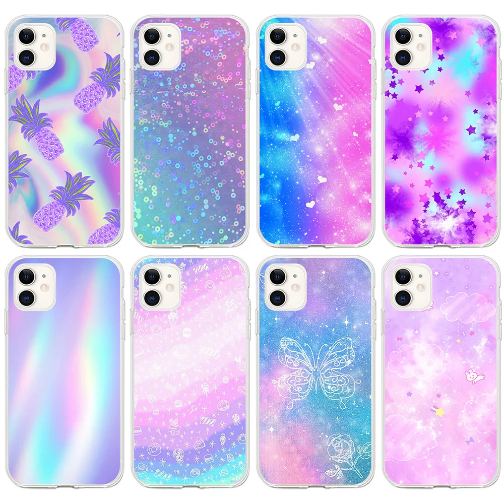 

Cute Purple INS Gradual Rainbow Love Butterfly Starry Sky Phone Case Cell Phone Cover Korean Girl for Iphone7/8/6 Plus, Customised