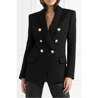 

British black slim Blazer high quality golden double-breasted blazer ladies Trench buttons jacket coat office women blazer