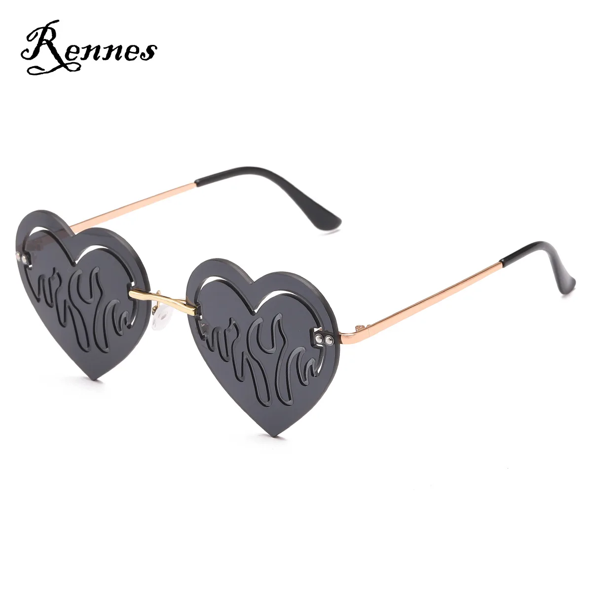 

RENNES [RTS] 2020 New arrivals hot sale heart sharp unisex rimless eyewear party colorful metal sunglasses ce custom UV400