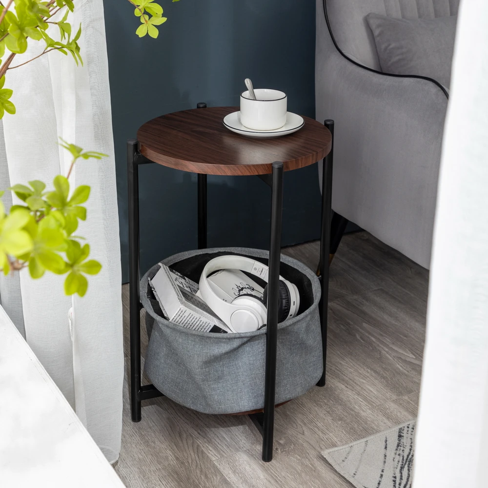 

Free Shipping Furniture Accent Table Gray MDF Wooden Double Layer Nice Design Round Tea Table with Storage