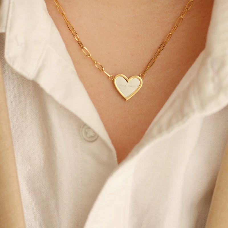 

Hot Selling 18K Gold Plated Stainless Steel Double Color Heart Pendant Necklace