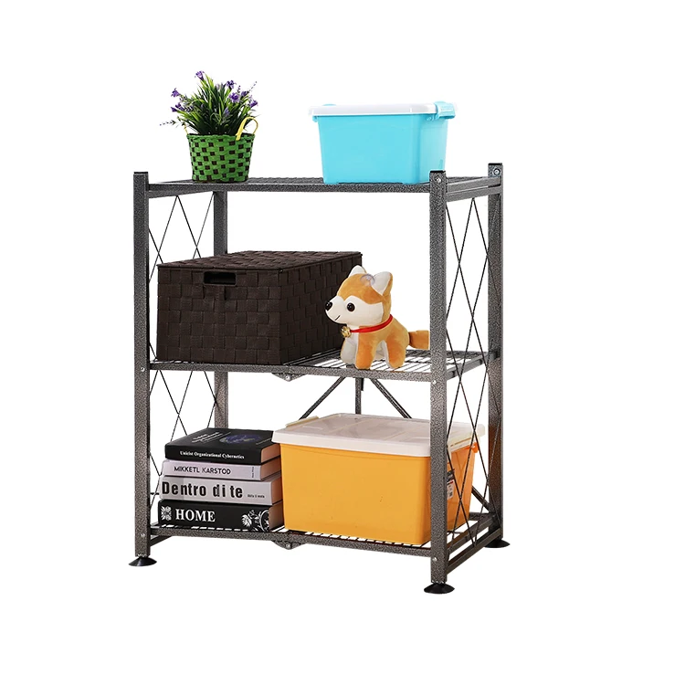 

Iron portable folding 3 tier storage shelves rack