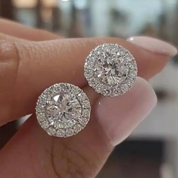 

High quality Round Diamond Zircon Stud Earrings