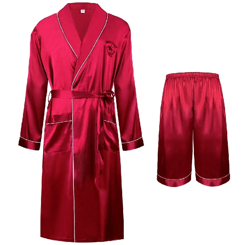 

wholesale custom 100 polyester satin Mens pajamas with night pants