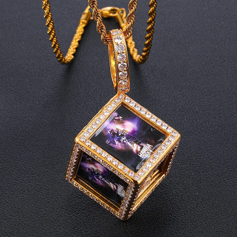 

women custom memory charm necklace 2020 New Arrival Hip Hop Jewelry Iced Out Six Sides Custom Memory Photo Pendant Necklaces, Gold,silver