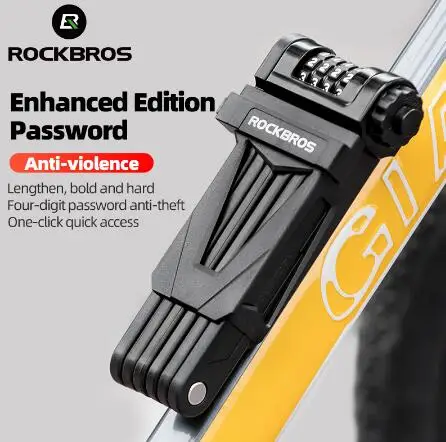 

ROCKBROS Bicycle Lock Electric Bicycle Motorcycle MTB Road Bike Lock Fixed Folding Password Lock Anti-theft Bicycle Accessories, Black