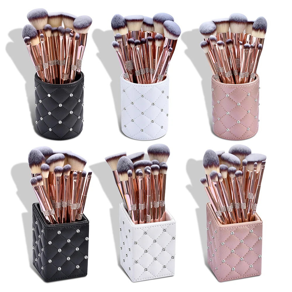 

HMU Personalized 10/12/14pcs Custom Logo Make Up Brushes Luxury Glitter Diamond Rose Gold Bling Makeup Brush Set With Case