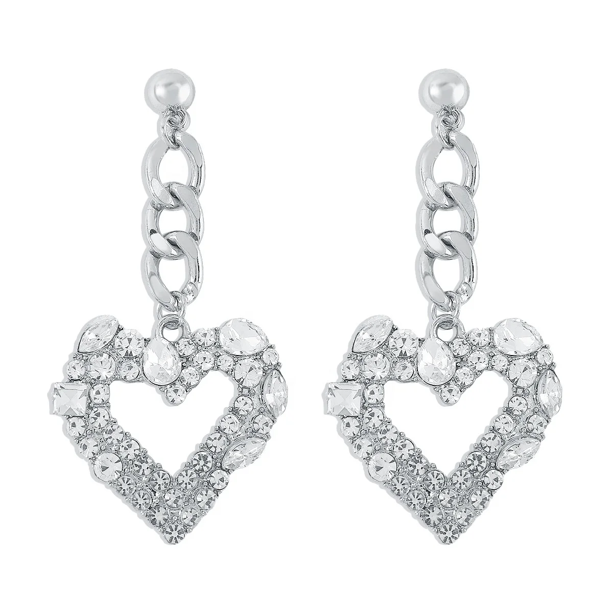 

New exaggerated chain love diamond earrings ladies temperament geometric sweet cool wind jewelry.