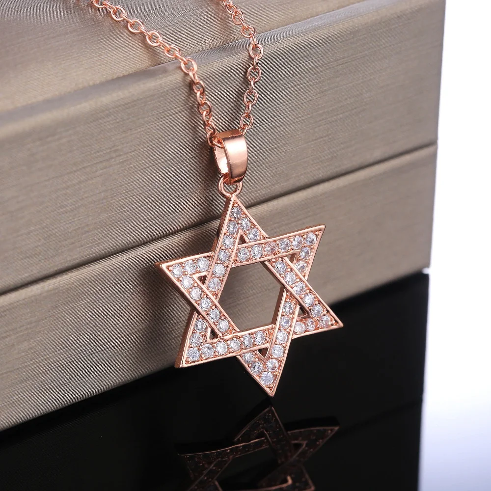 

Fashion Six-Pointed Star Pendant Necklace for Women Jewelry Luxury Rose Gold Inlaid Zircon Rhinestone Six-Pointed Star Necklace