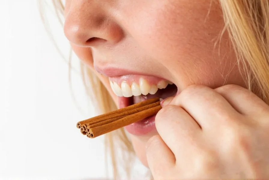 Step-by-step visual guide showing how to prepare and use cinnamon toothpicks for oral care