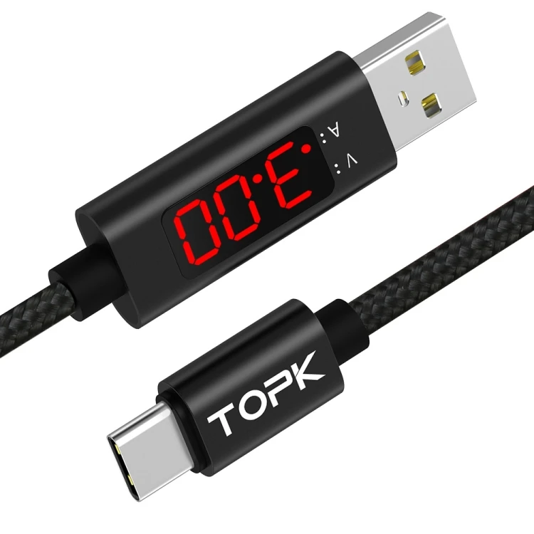 

TOPK 1m 3A Max USB to USB-C Type-C Nylon Braided Fast Charging Sync Data Cable with Output LCD Display