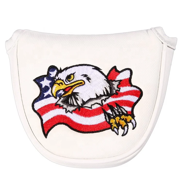 

White PU Embroidery Eagle Golf Mallet Putter Cover Magnetic Closure