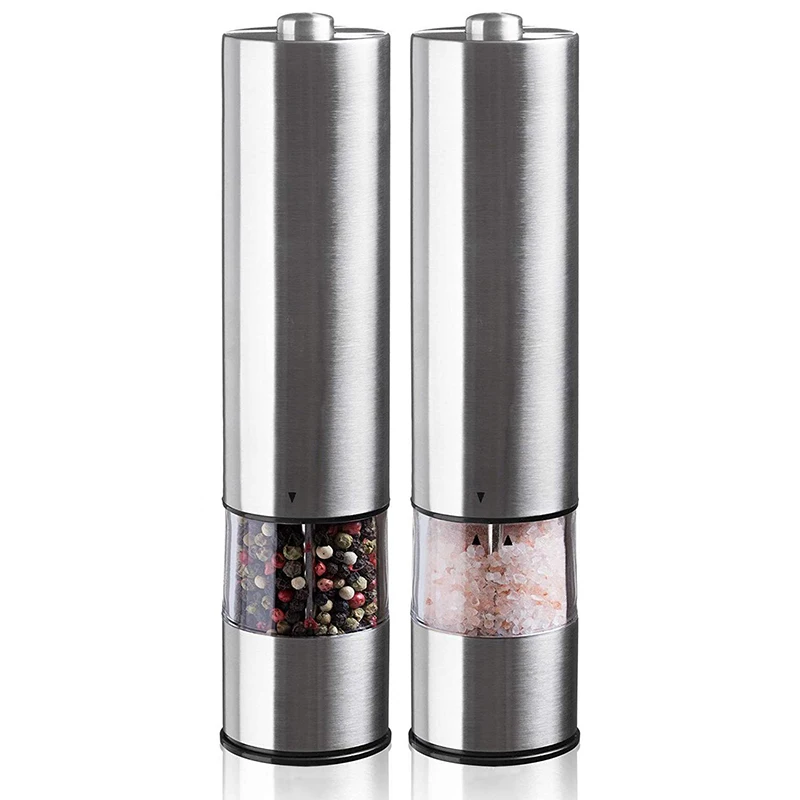 

Stainless steel electrically adjustable salt and pepper grinder