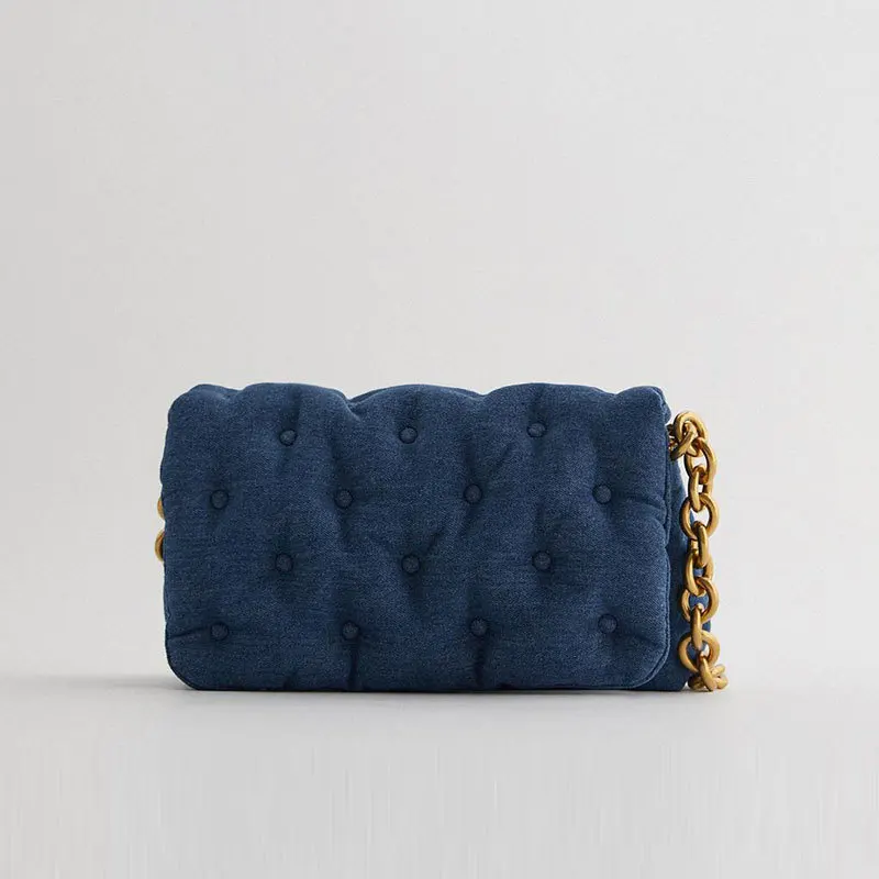 

2021 Vintage Fashion Thick Chain Hand Bag Denim Quilted Royal Blue Handbags Retro Shoulder Bag Designer clutch bag Purses