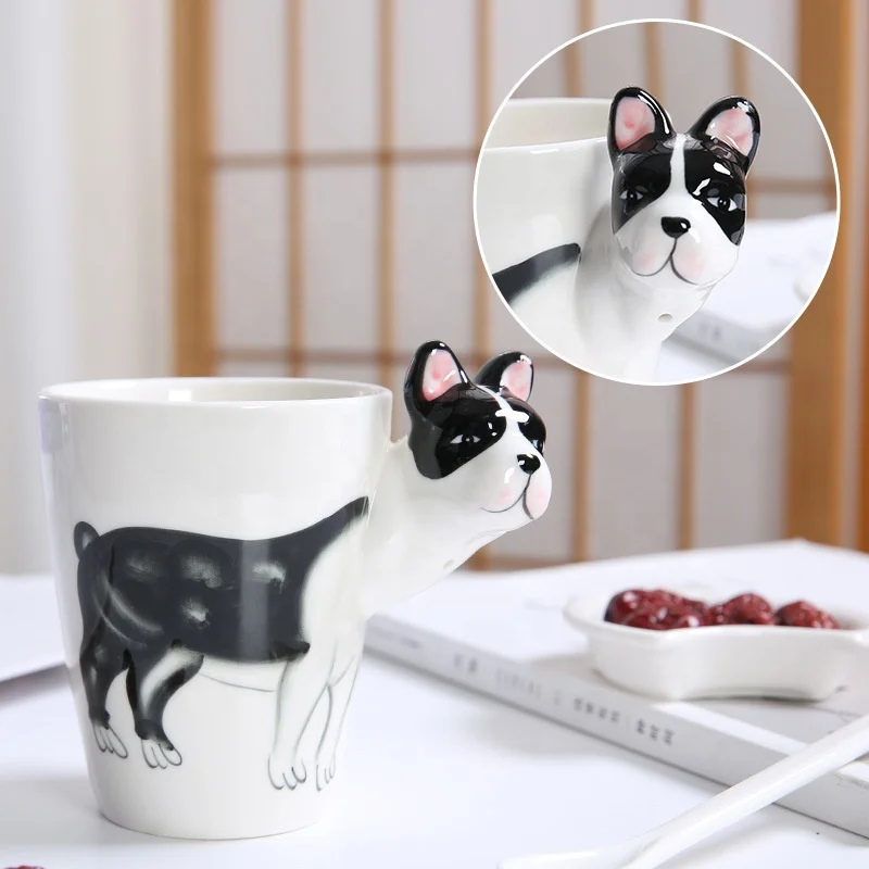 

Factory cheap price baby like lovely home use bulldog dog design 3D animal ceramic mug cup