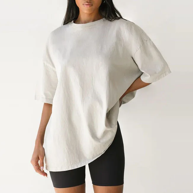 

L23054 Custom OEM ODM Services Plain Color Custom Logo 100% Cotton Sportswear Oversize Soft Blank Oversize T-Shirt For Women