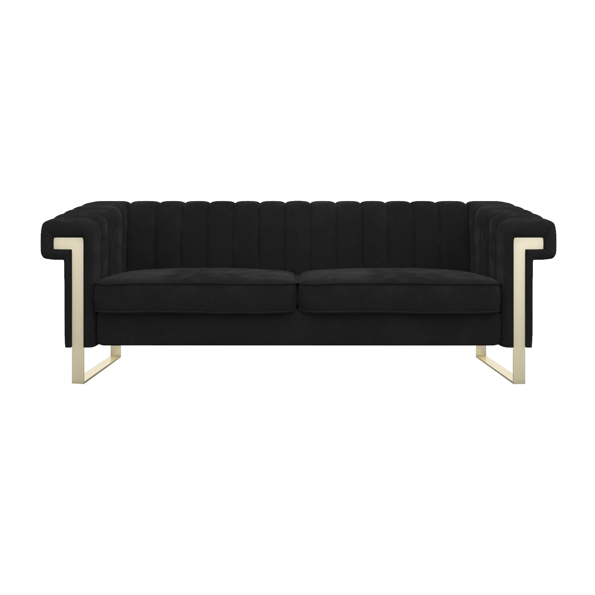 

Light Luxury Black Velvet Long Couch Living Room Sofa Chaise, Optional